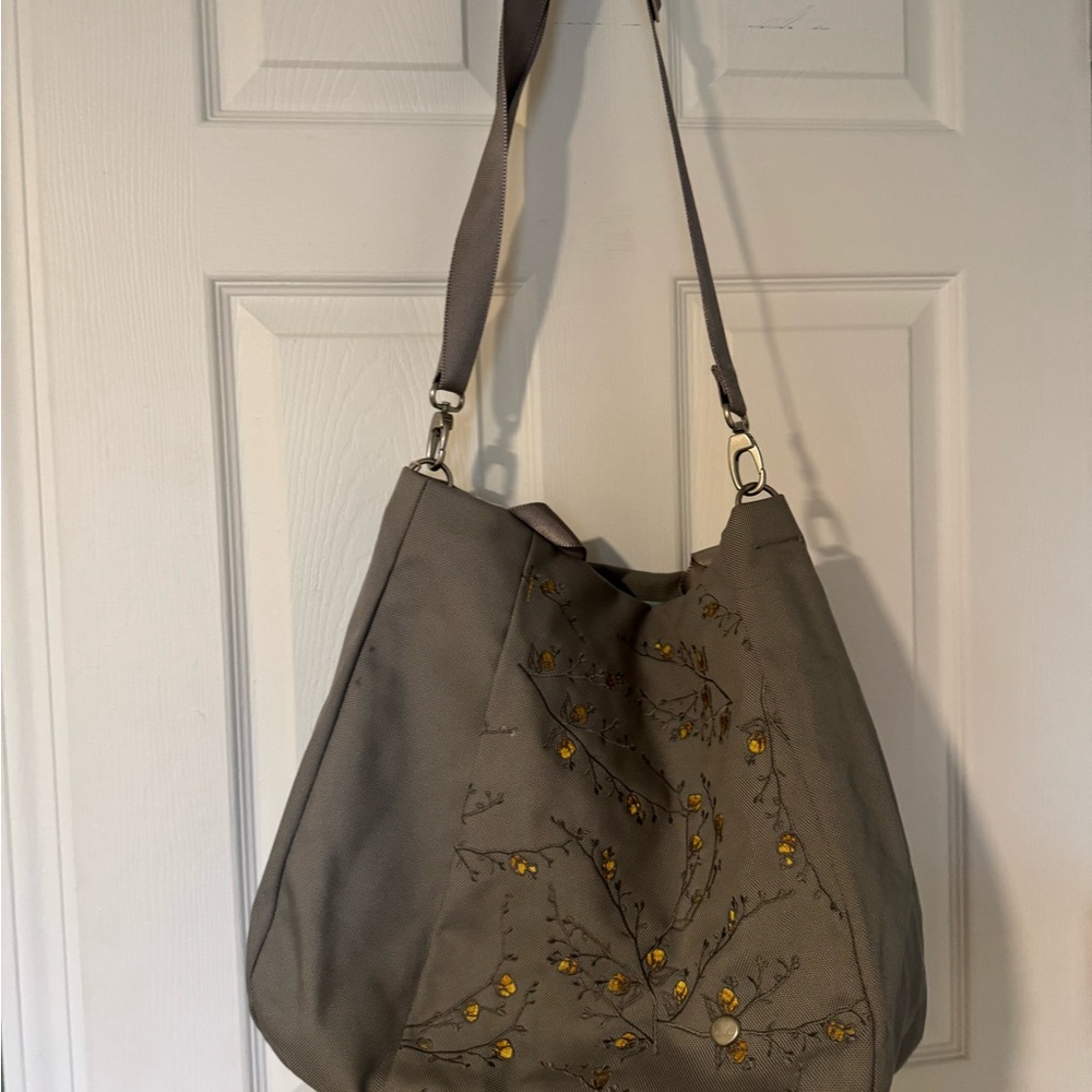 Embroidered Cherry Blossom Haiku Gray Tote Bag - Picture 3 of 7